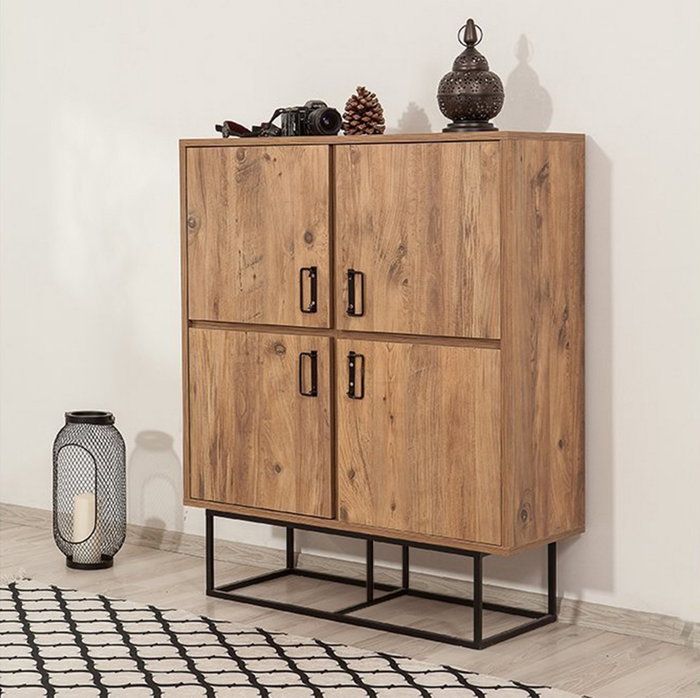 Hanah Home Quantum Solo Armario Multiusos Pino Atlántico y Negro 93x115x36cm Tablero Melamina